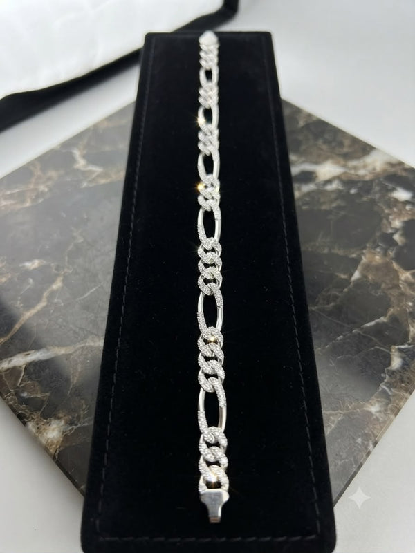 925 Sterling Silver Figaro Link Bracelet-Iced Out (Unisex)
