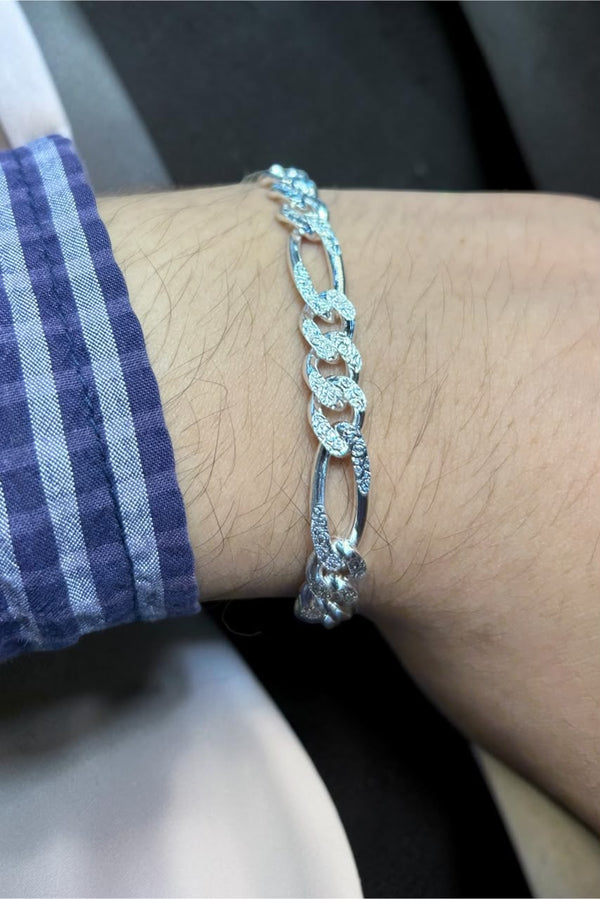 925 Sterling Silver Figaro Link Bracelet-Iced Out (Unisex)