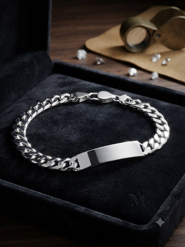 925 Sterling Silver Curb Chain ID Bracelet