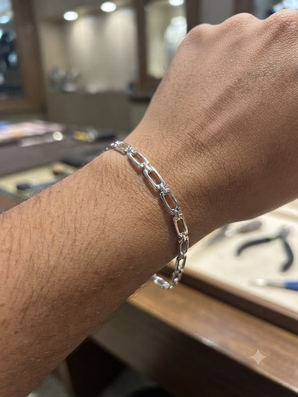 925 Sterling Silver Rectangular Link Bracelet (Unisex-9.700gm)
